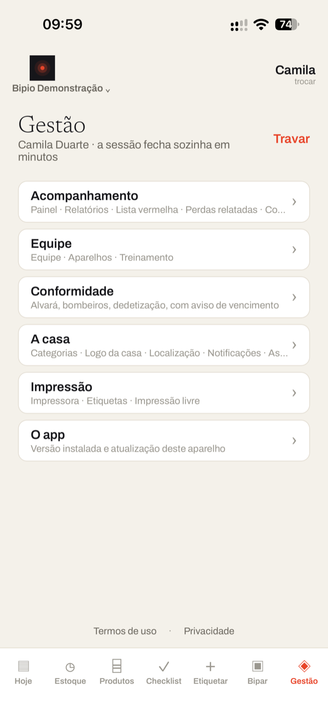 Gestão do restaurante, atrás de senha: acompanhamento, equipe, conformidade, a casa, impressão.