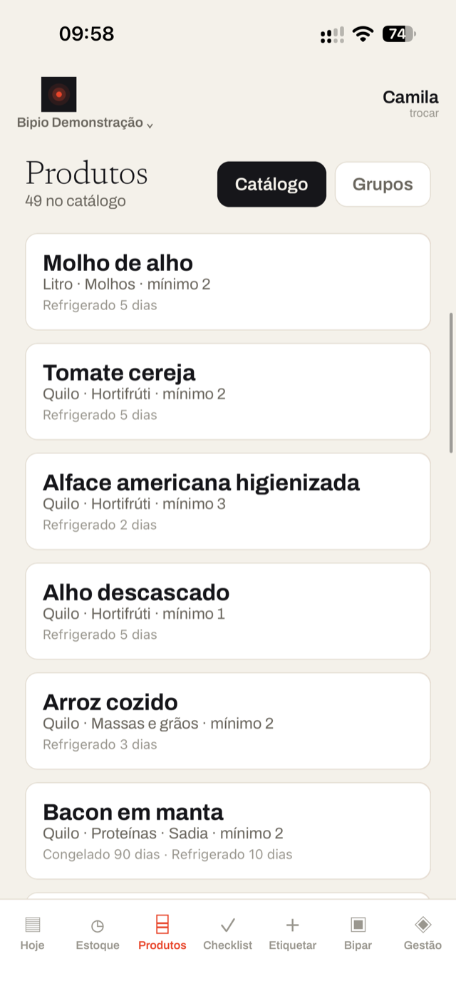 Catálogo de produtos com o prazo de cada conservação.
